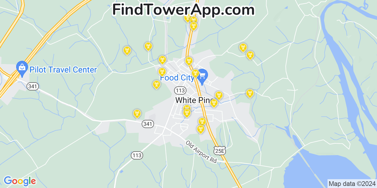 AT&T 4G/5G cell tower coverage map White Pine, Tennessee