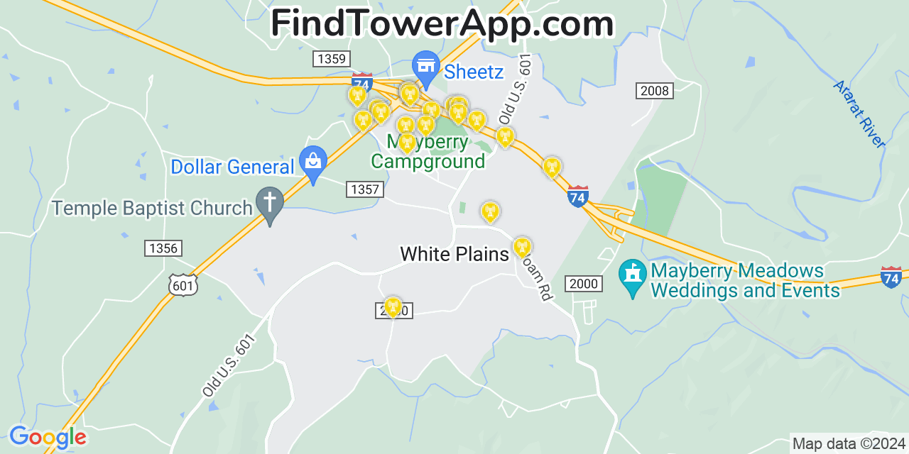 AT&T 4G/5G cell tower coverage map White Plains, North Carolina