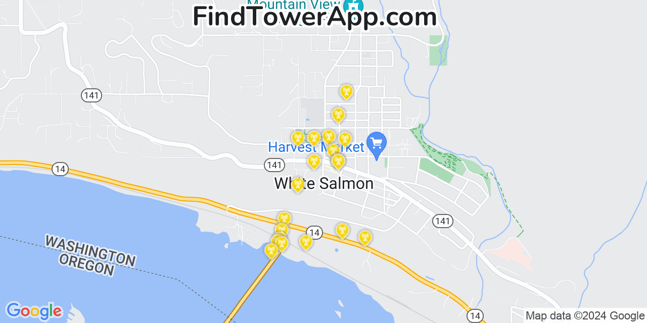 AT&T 4G/5G cell tower coverage map White Salmon, Washington