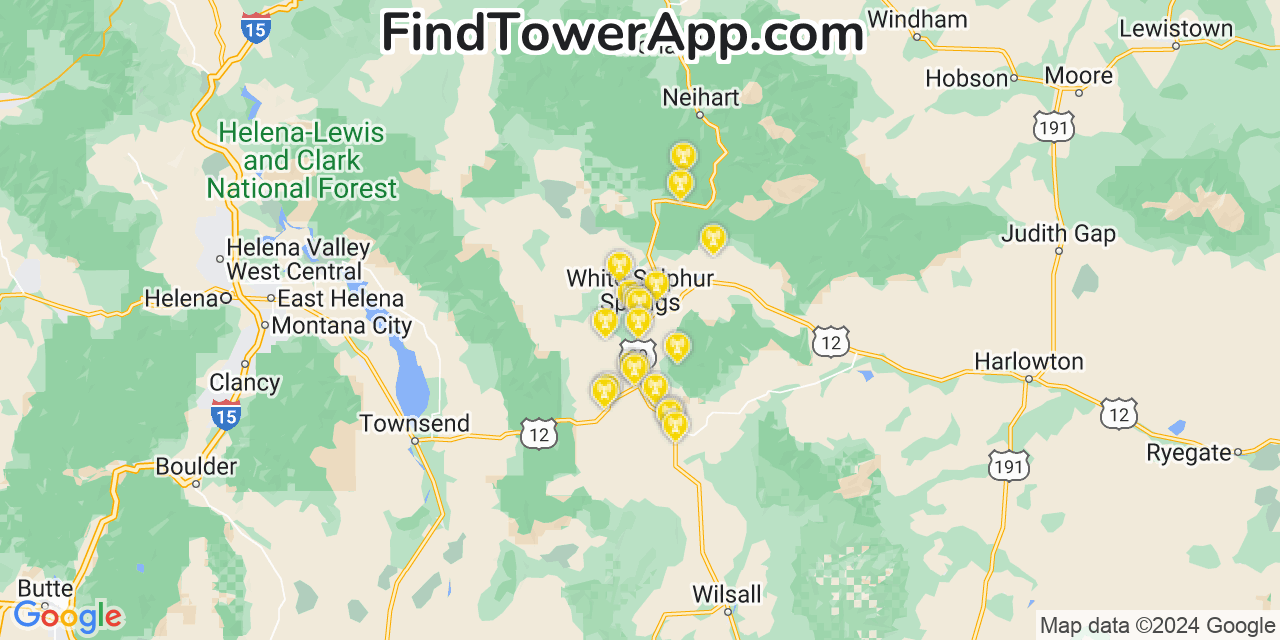 AT&T 4G/5G cell tower coverage map White Sulphur Springs, Montana