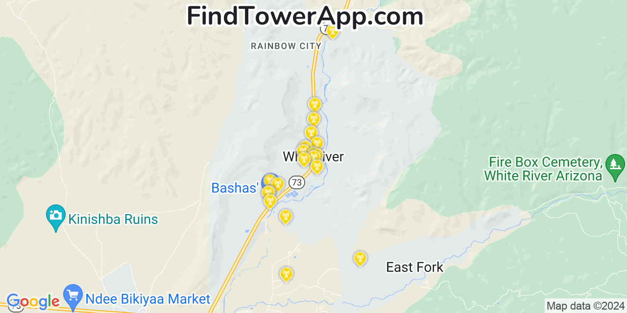 Verizon 4G/5G cell tower coverage map Whiteriver, Arizona