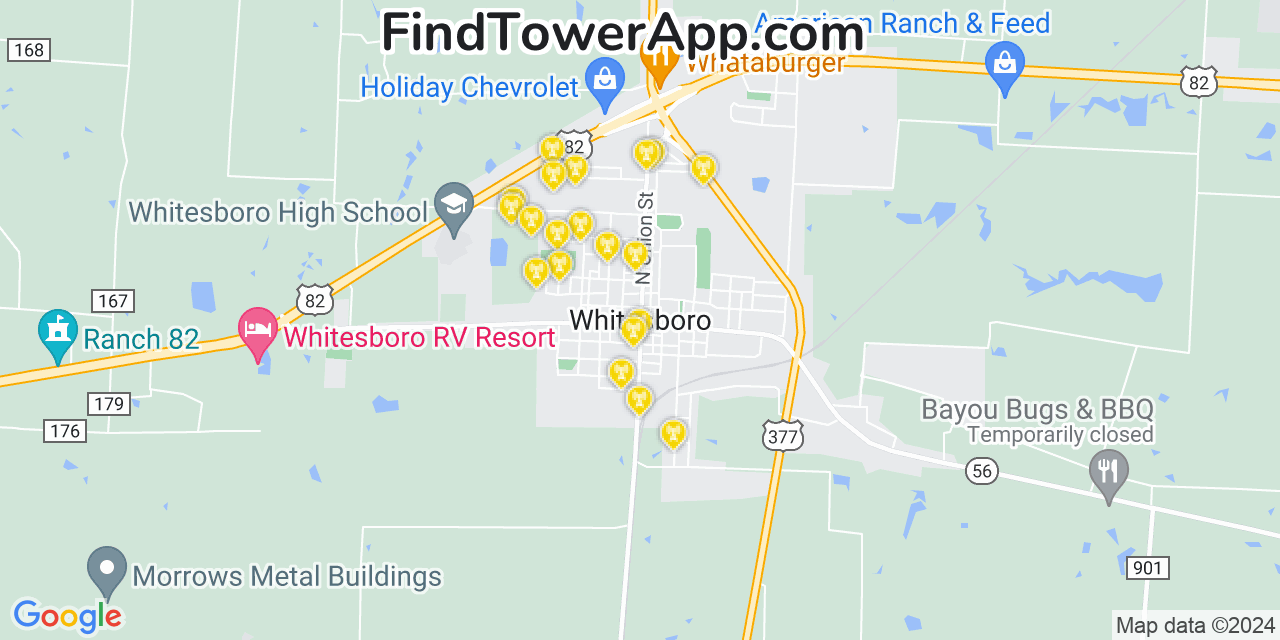 AT&T 4G/5G cell tower coverage map Whitesboro, Texas