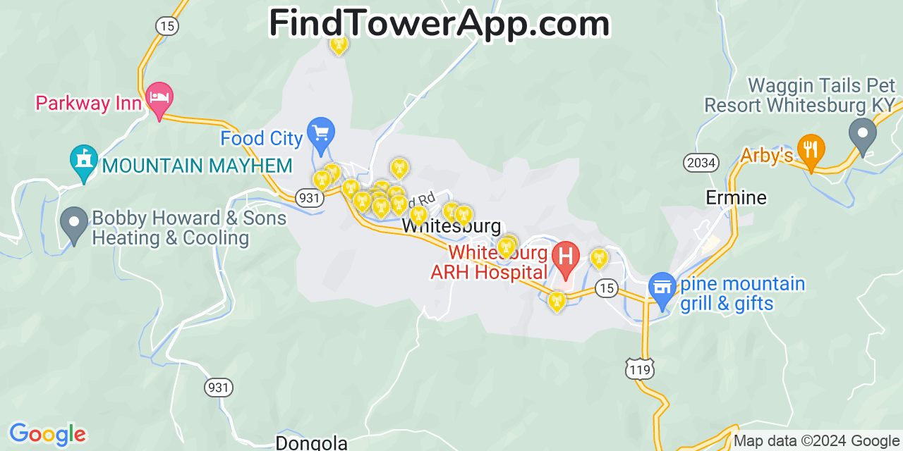 Verizon 4G/5G cell tower coverage map Whitesburg, Kentucky