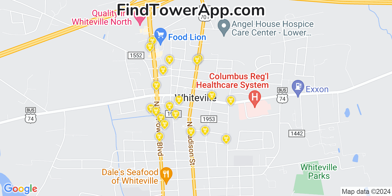 Verizon 4G/5G cell tower coverage map Whiteville, North Carolina