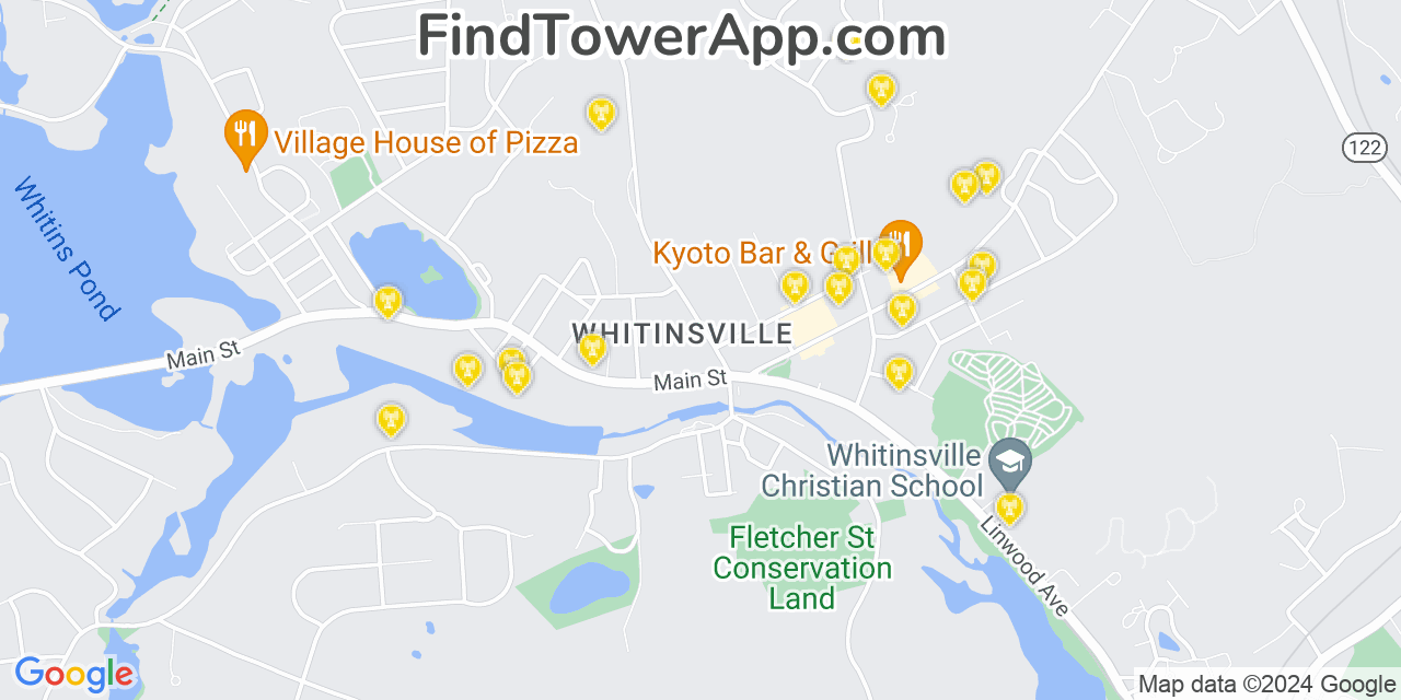 AT&T 4G/5G cell tower coverage map Whitinsville, Massachusetts