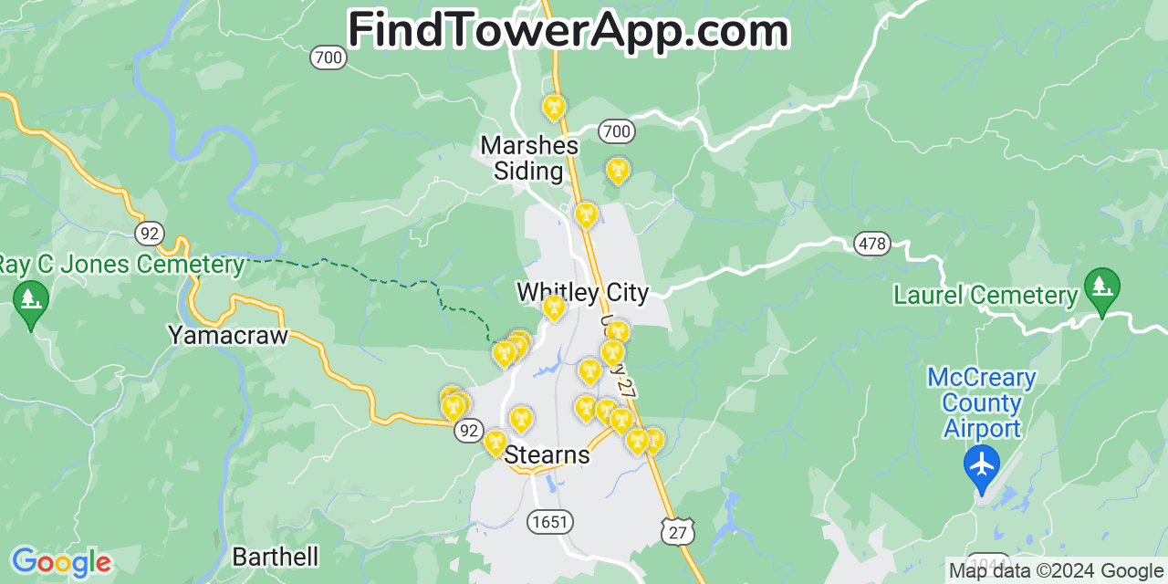 T-Mobile 4G/5G cell tower coverage map Whitley City, Kentucky