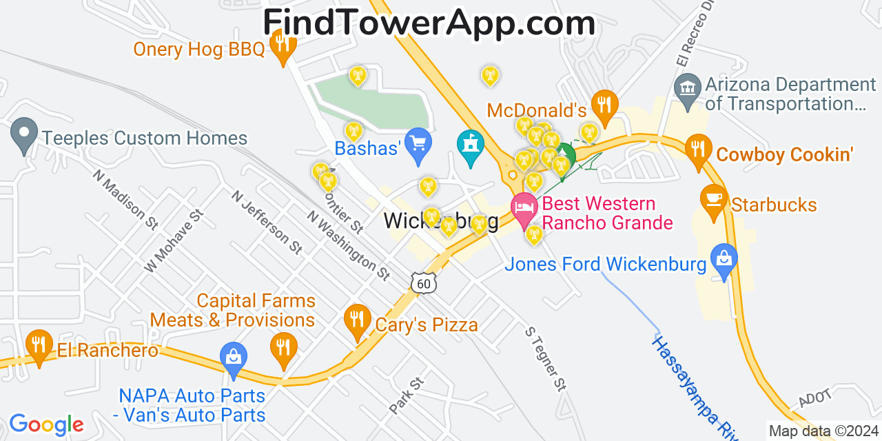 Verizon 4G/5G cell tower coverage map Wickenburg, Arizona