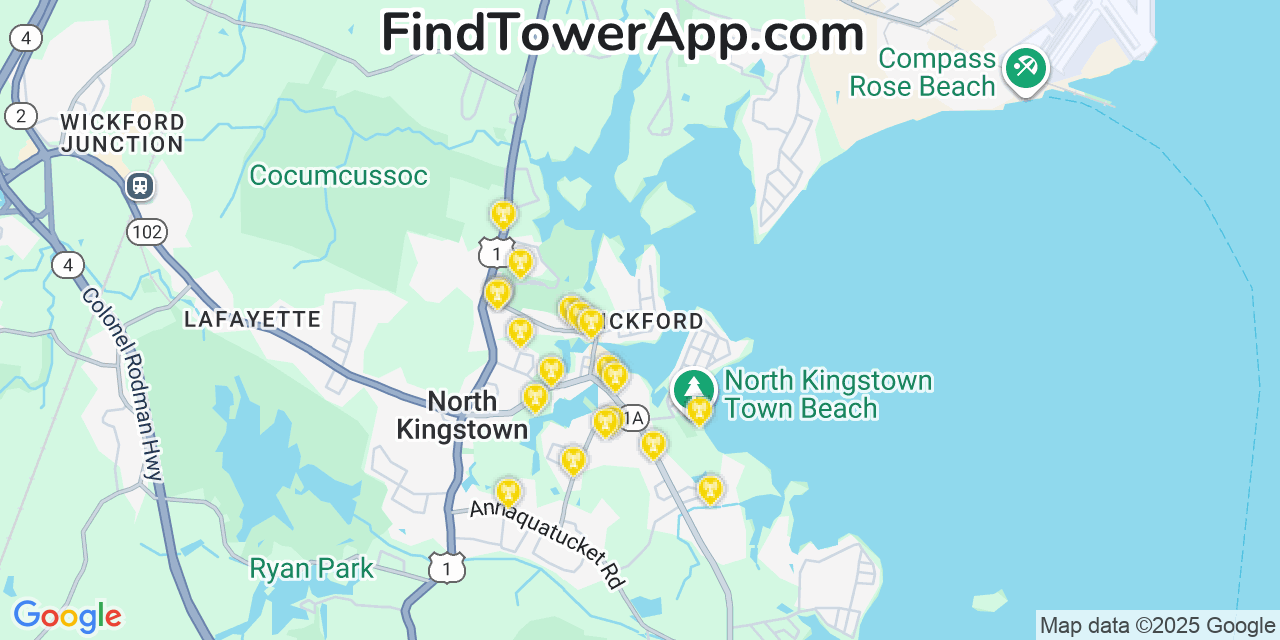 Wickford T-Mobile Cell Towers, Rhode Island - FindTower App