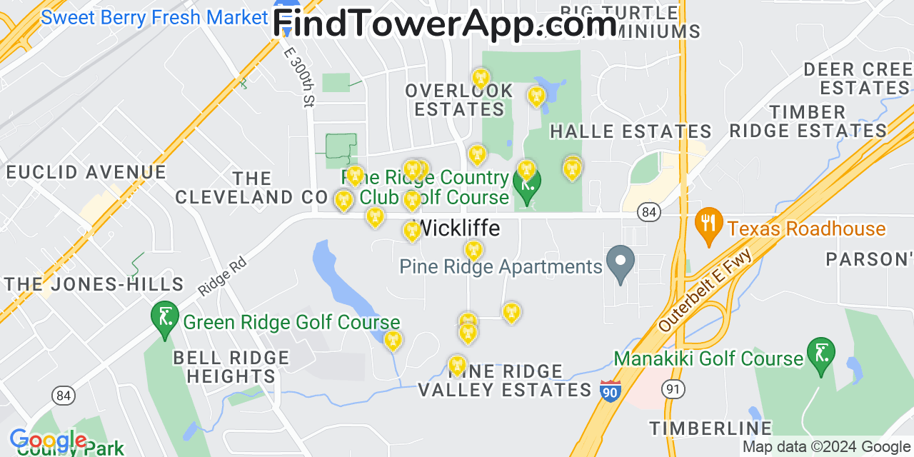 AT&T 4G/5G cell tower coverage map Wickliffe, Ohio