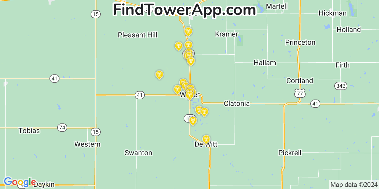 AT&T 4G/5G cell tower coverage map Wilber, Nebraska