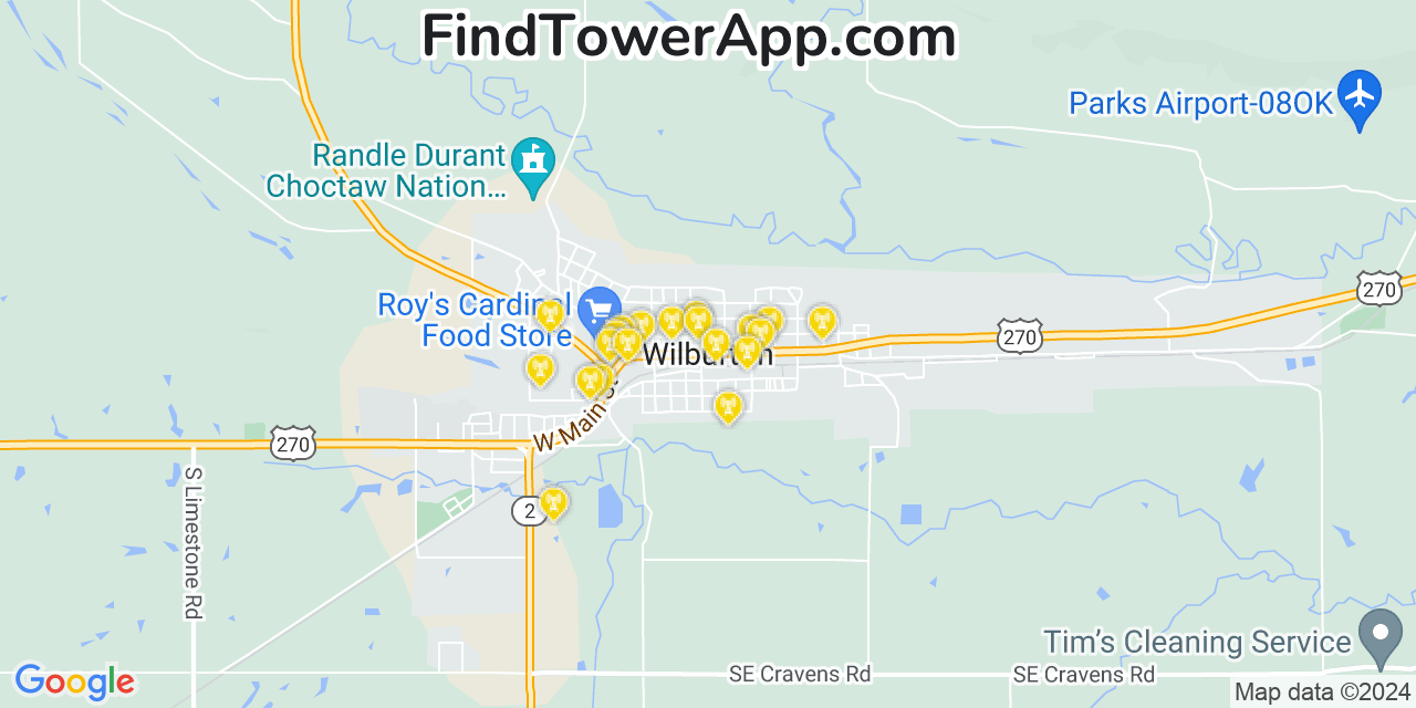 AT&T 4G/5G cell tower coverage map Wilburton, Oklahoma