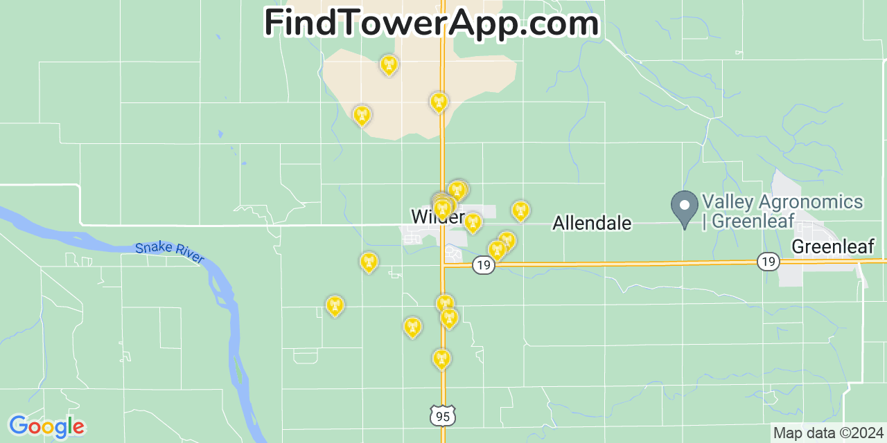 Verizon 4G/5G cell tower coverage map Wilder, Idaho