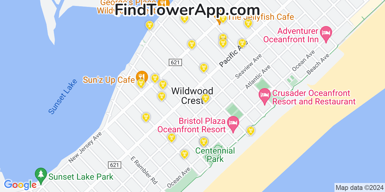 AT&T 4G/5G cell tower coverage map Wildwood Crest, New Jersey