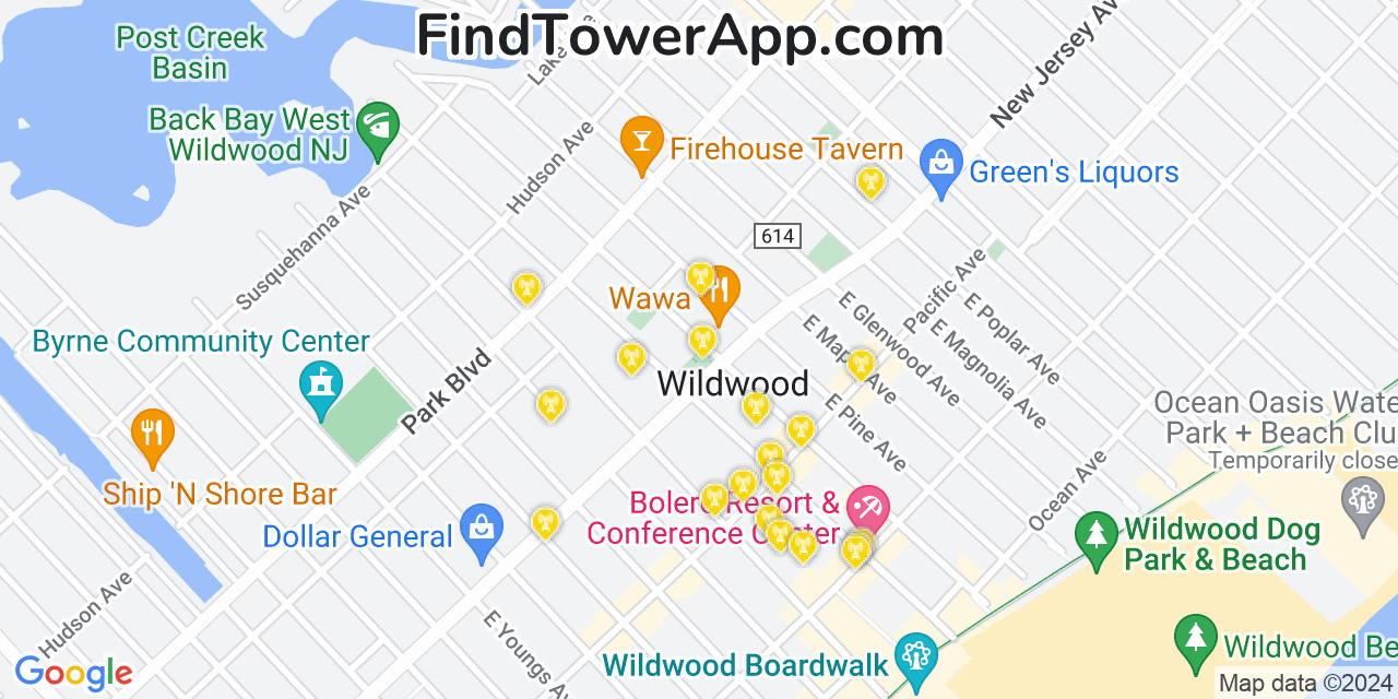 AT&T 4G/5G cell tower coverage map Wildwood, New Jersey