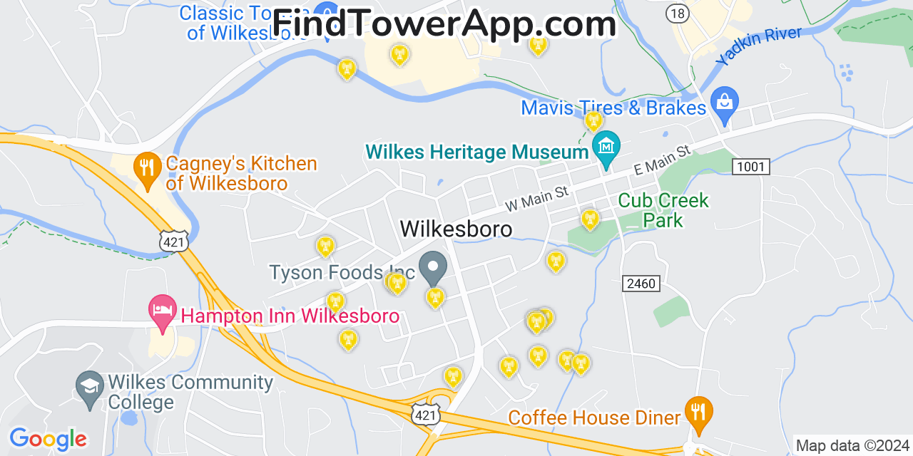 Verizon 4G/5G cell tower coverage map Wilkesboro, North Carolina