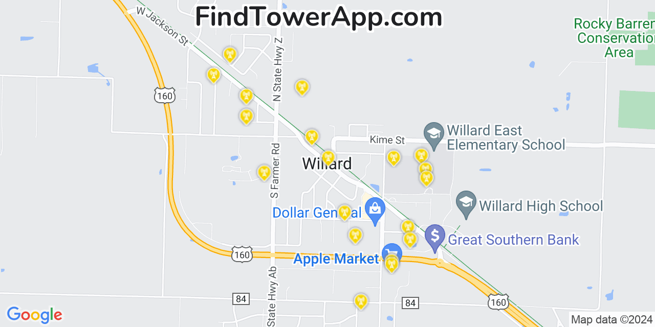 AT&T 4G/5G cell tower coverage map Willard, Missouri