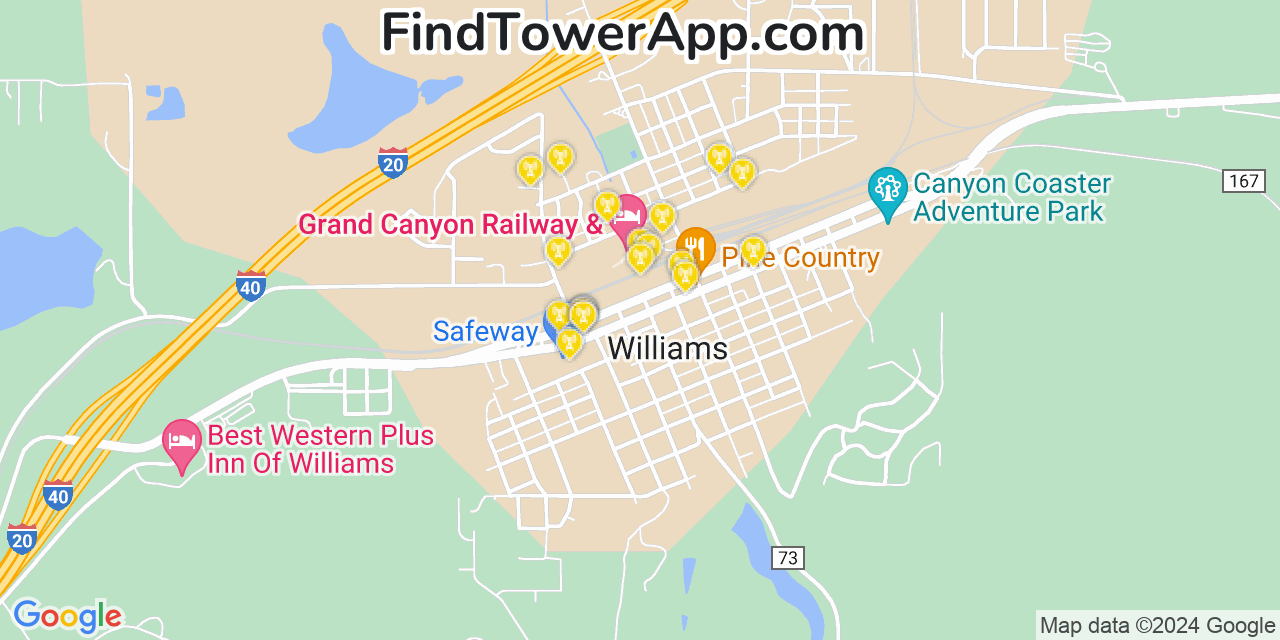 T-Mobile 4G/5G cell tower coverage map Williams, Arizona