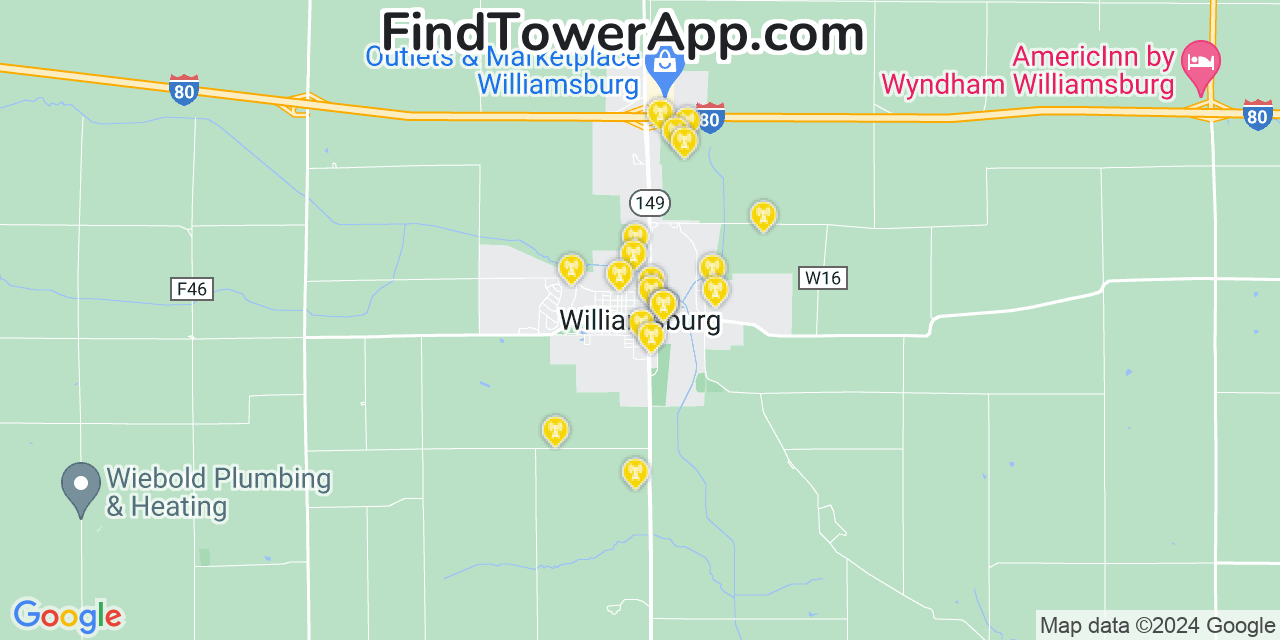 Verizon 4G/5G cell tower coverage map Williamsburg, Iowa