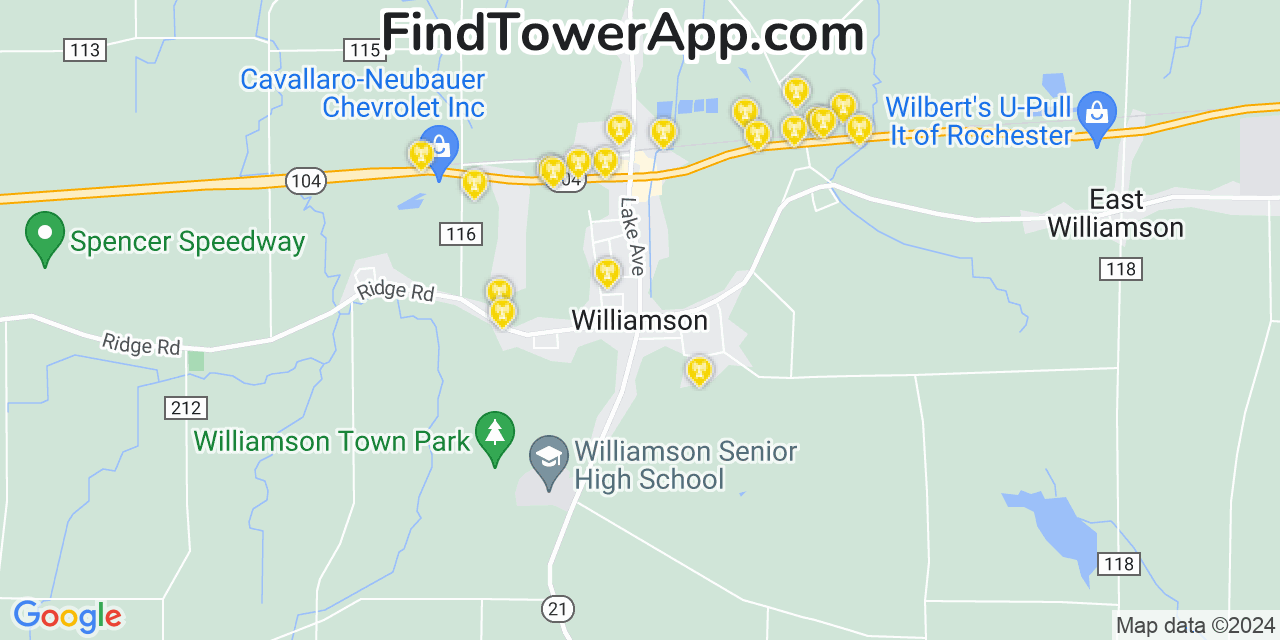 AT&T 4G/5G cell tower coverage map Williamson, New York