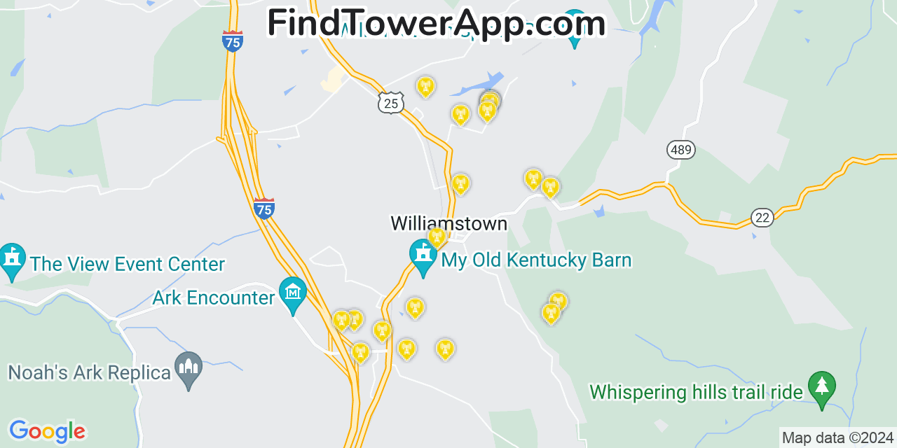 Verizon 4G/5G cell tower coverage map Williamstown, Kentucky