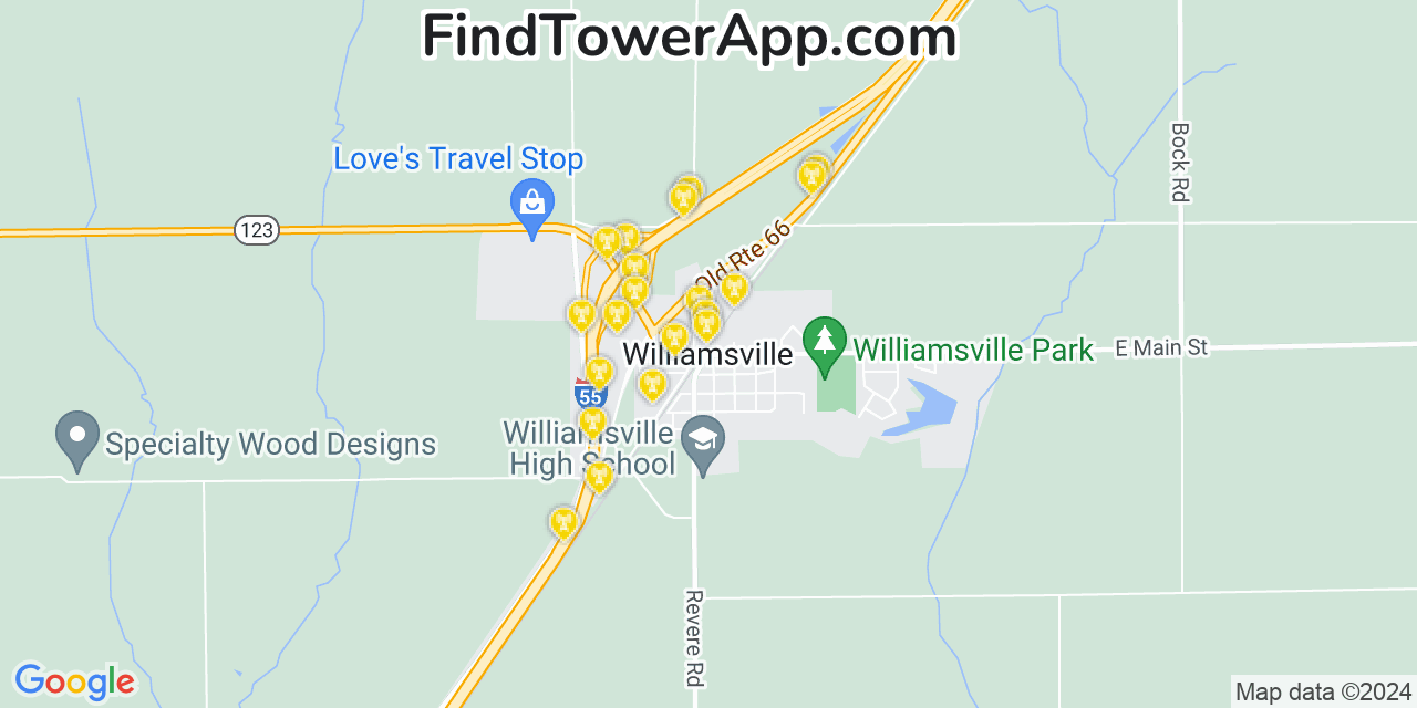 T-Mobile 4G/5G cell tower coverage map Williamsville, Illinois