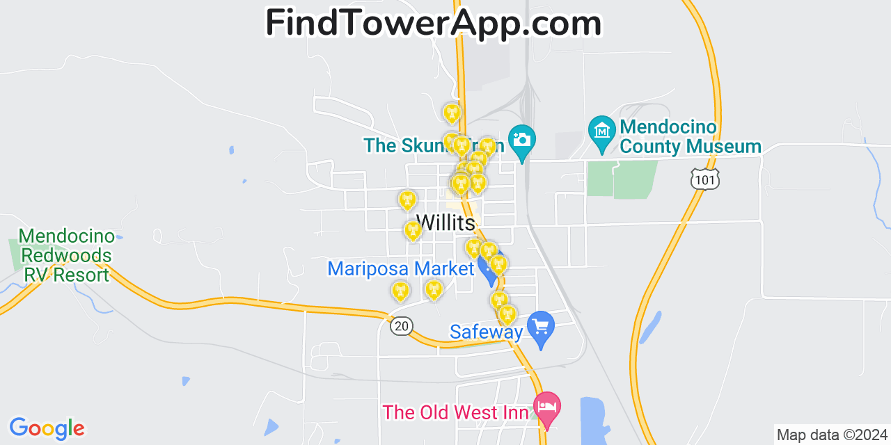 T-Mobile 4G/5G cell tower coverage map Willits, California