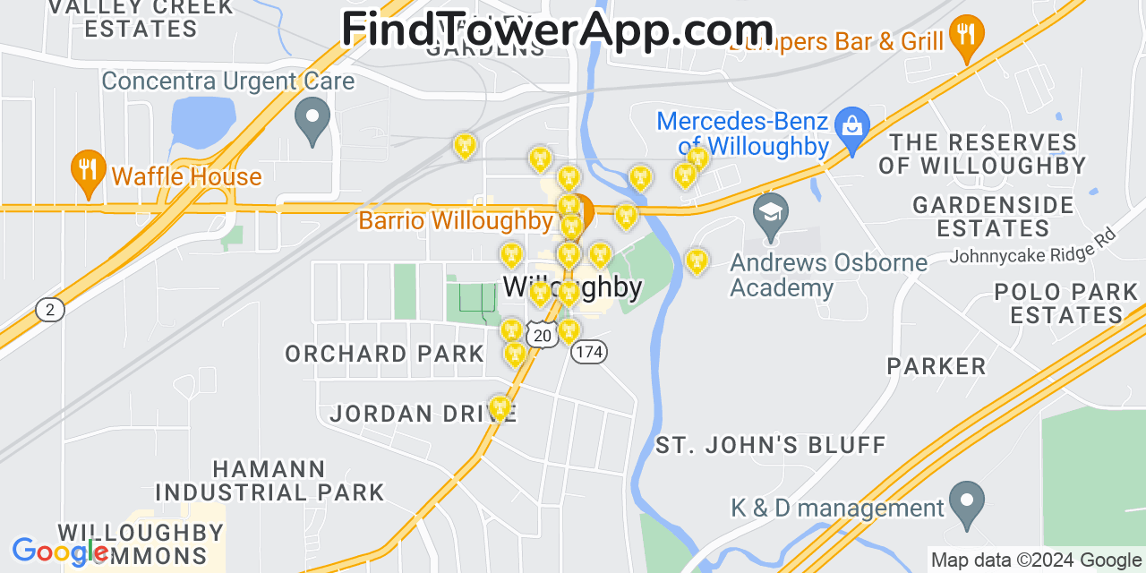 AT&T 4G/5G cell tower coverage map Willoughby, Ohio