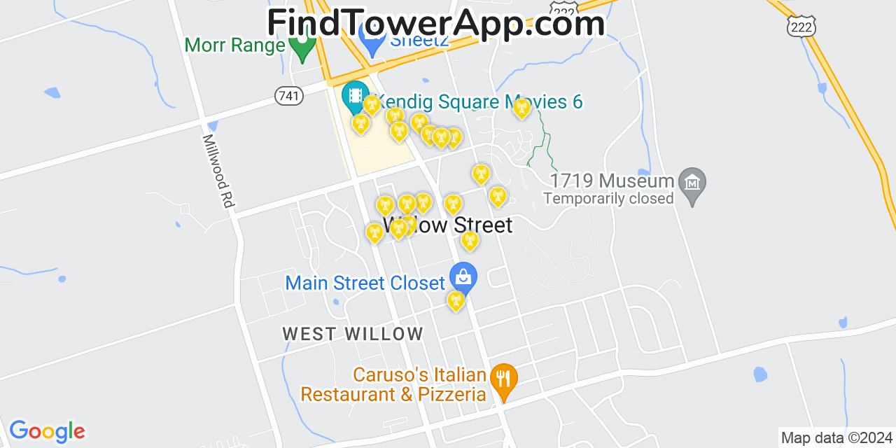 AT&T 4G/5G cell tower coverage map Willow Street, Pennsylvania