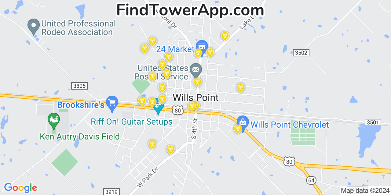 AT&T 4G/5G cell tower coverage map Wills Point, Texas