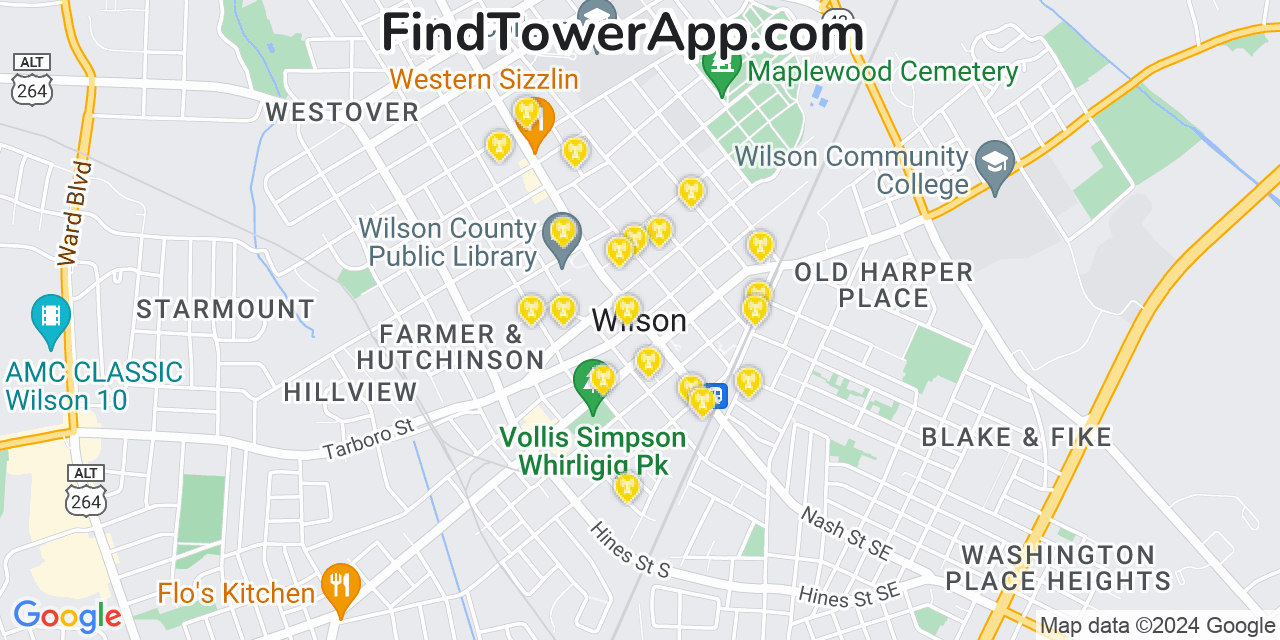 T-Mobile 4G/5G cell tower coverage map Wilson, North Carolina