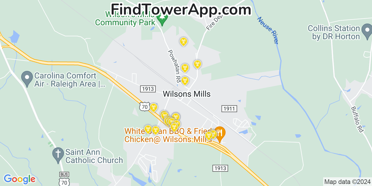 AT&T 4G/5G cell tower coverage map Wilsons Mills, North Carolina