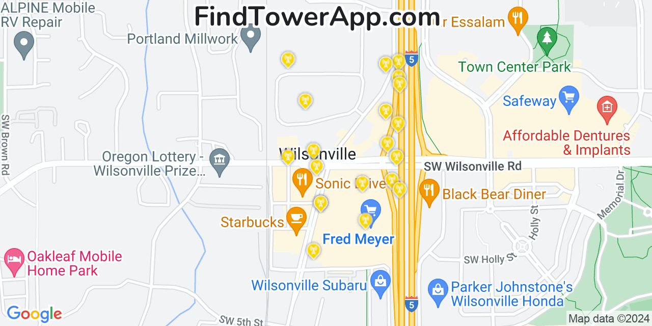 T-Mobile 4G/5G cell tower coverage map Wilsonville, Oregon