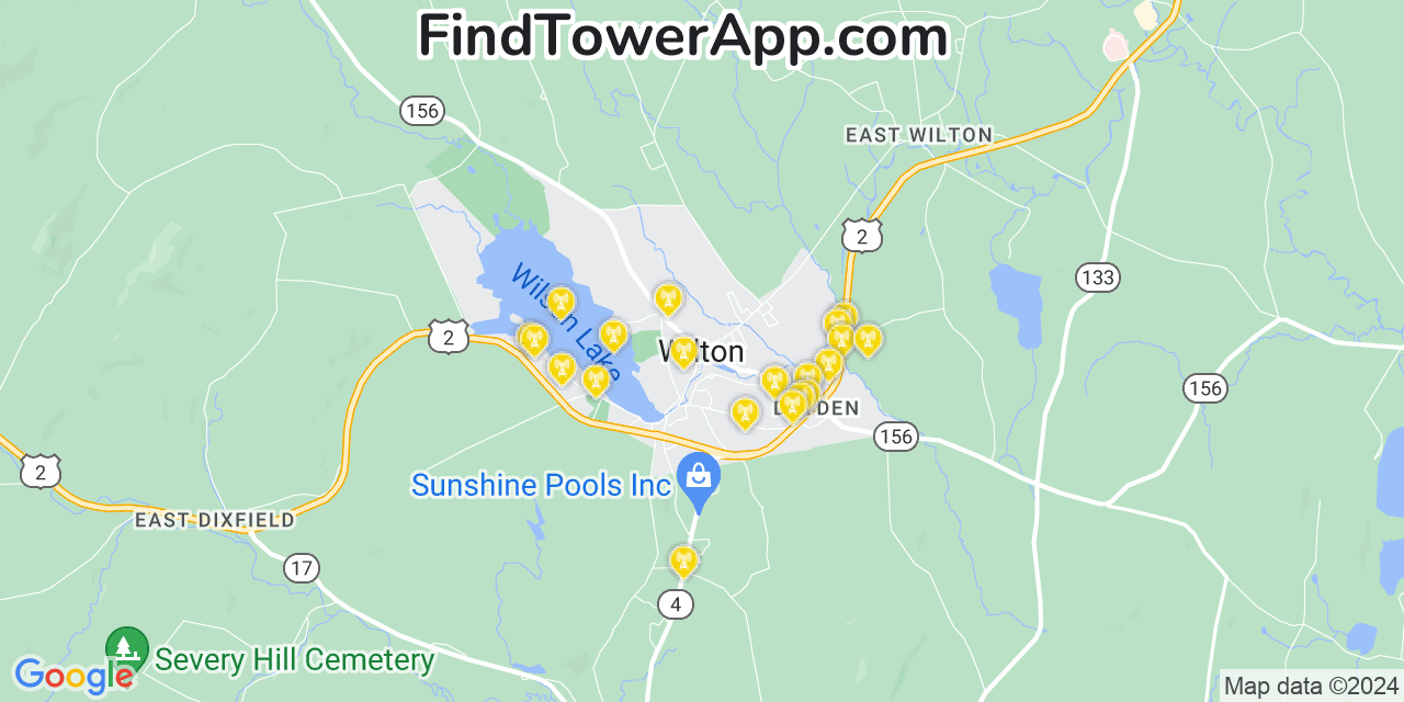 Verizon 4G/5G cell tower coverage map Wilton, Maine