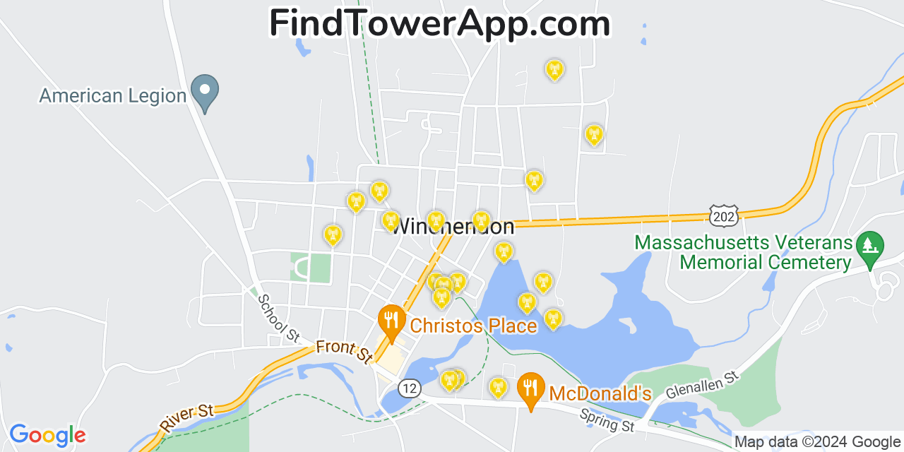 AT&T 4G/5G cell tower coverage map Winchendon, Massachusetts