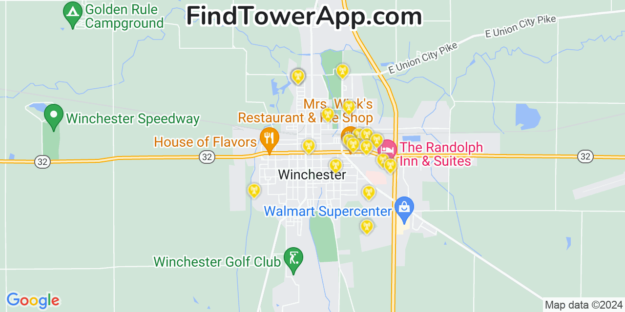 Verizon 4G/5G cell tower coverage map Winchester, Indiana