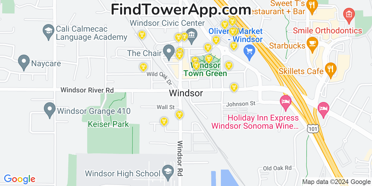 AT&T 4G/5G cell tower coverage map Windsor, California