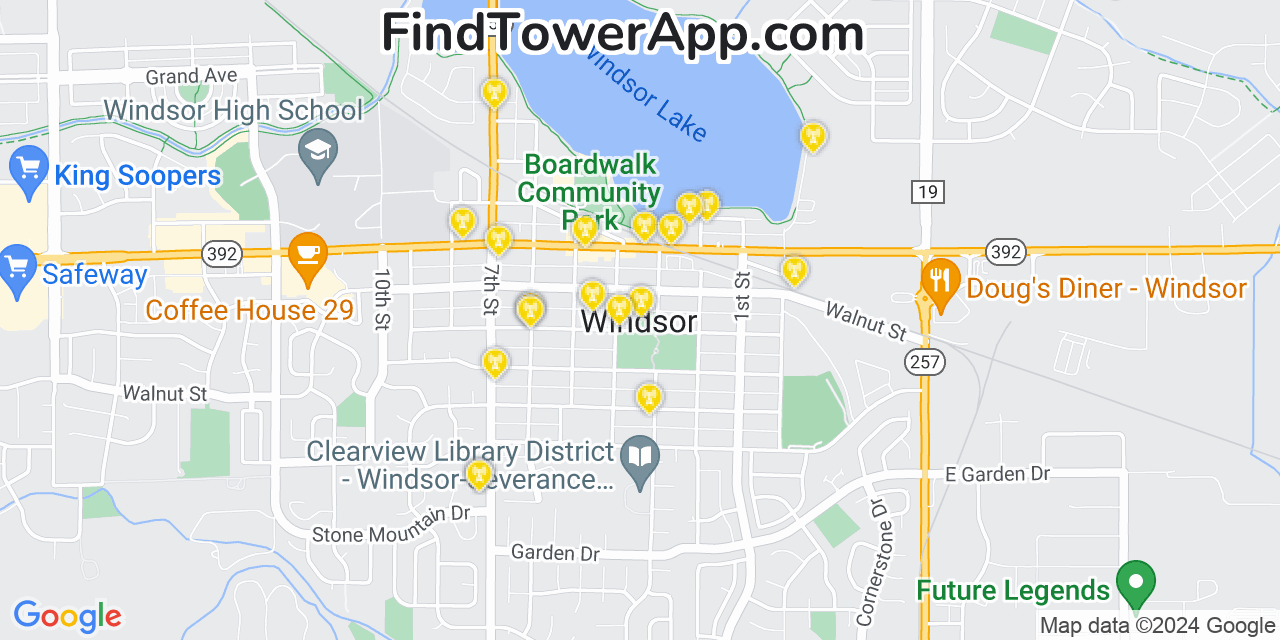 Verizon 4G/5G cell tower coverage map Windsor, Colorado