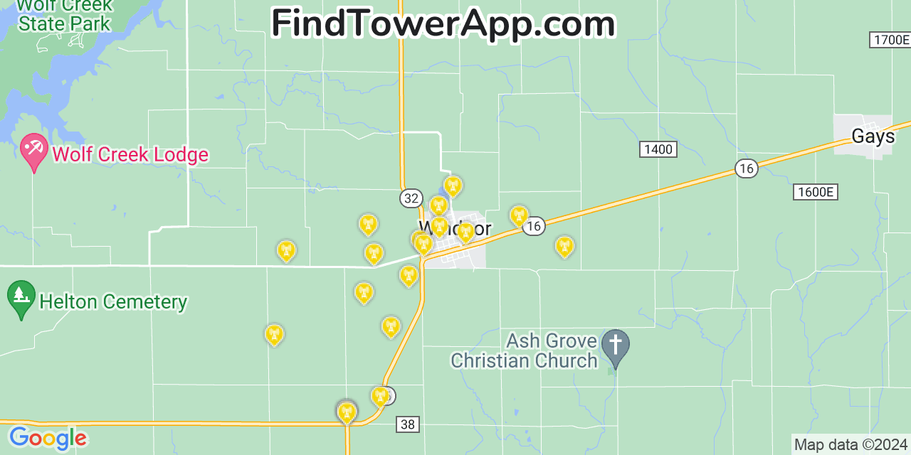 Verizon 4G/5G cell tower coverage map Windsor, Illinois