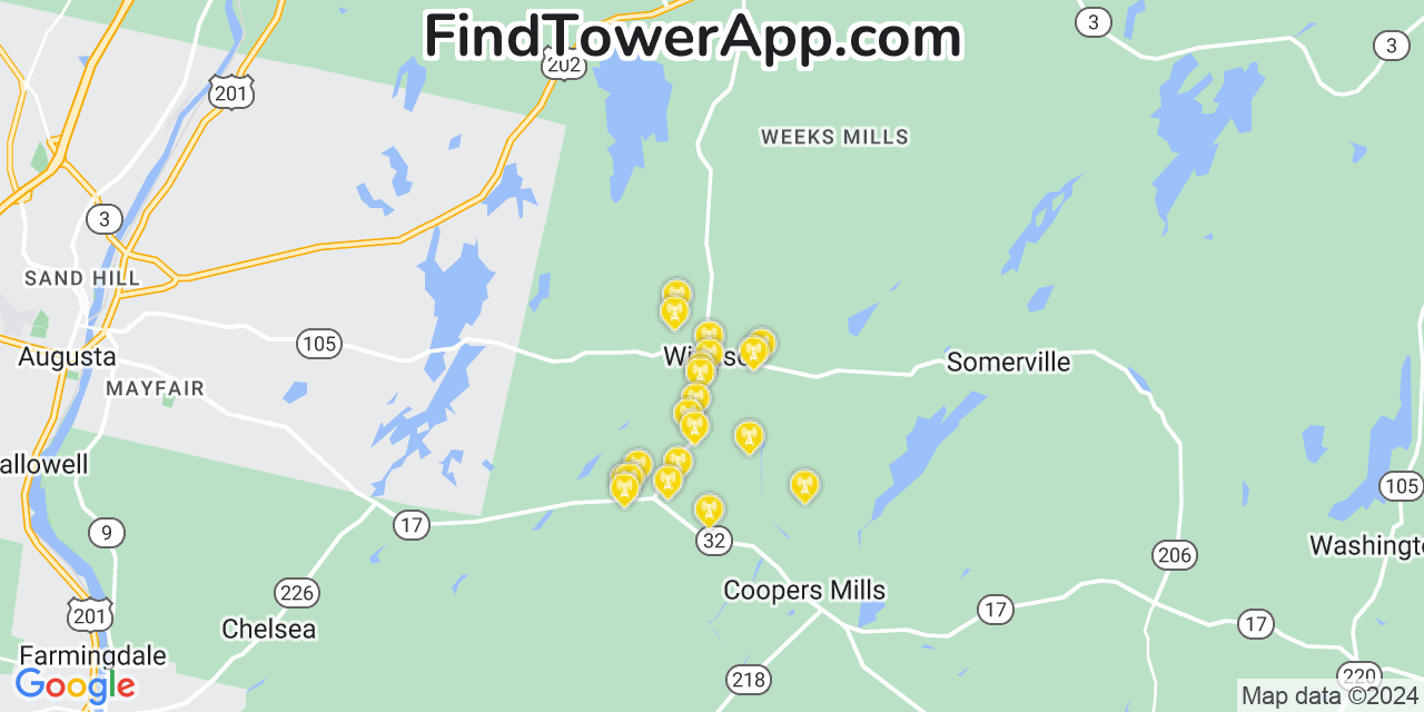 AT&T 4G/5G cell tower coverage map Windsor, Maine