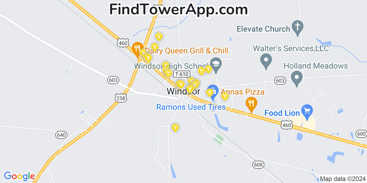 AT&T 4G/5G cell tower coverage map Windsor, Virginia