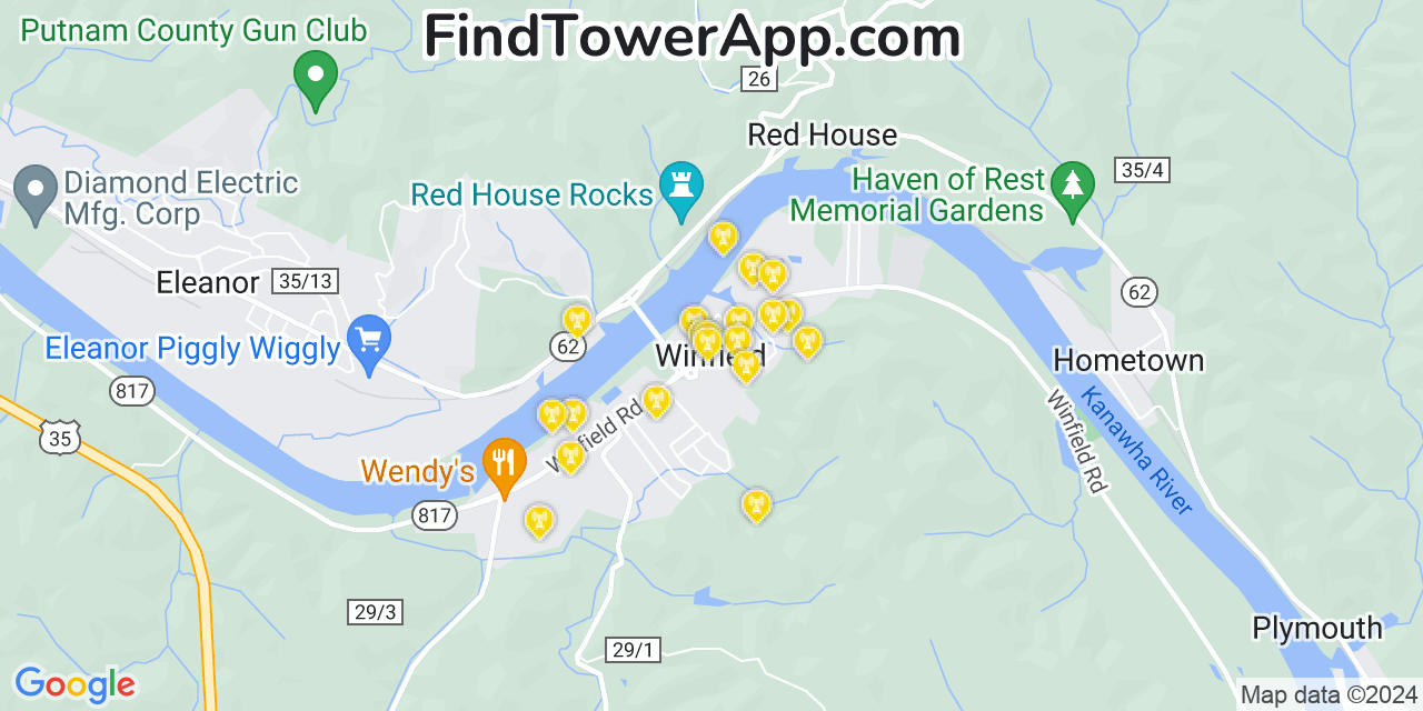 Verizon 4G/5G cell tower coverage map Winfield, West Virginia