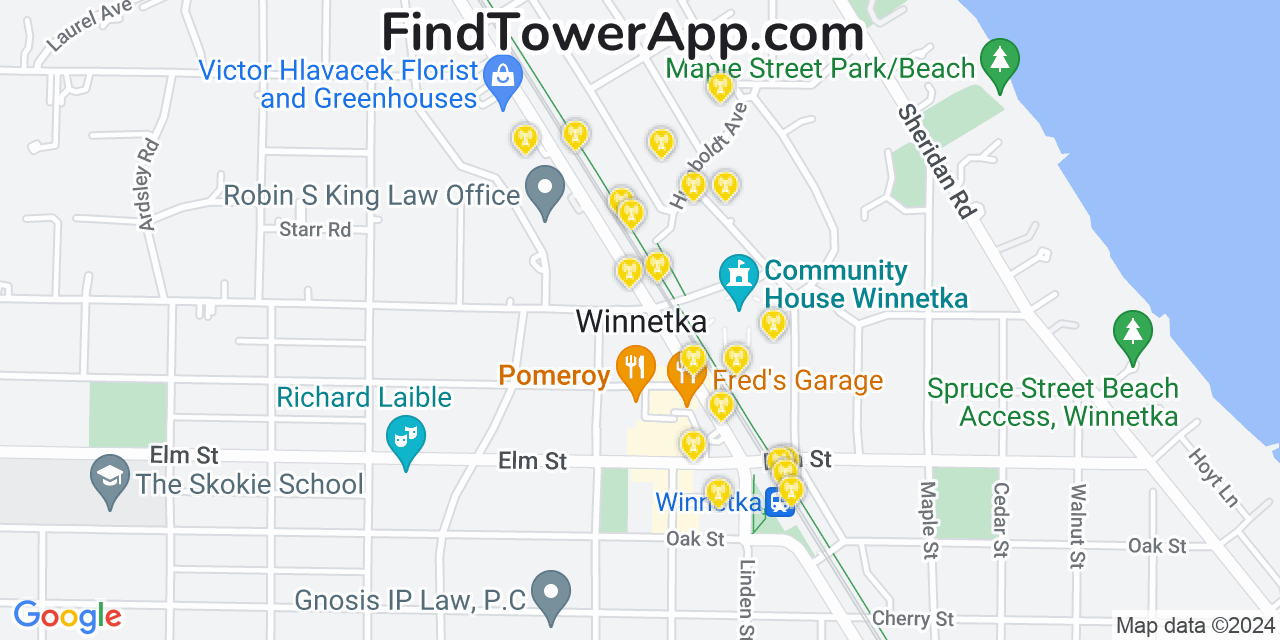 Verizon 4G/5G cell tower coverage map Winnetka, Illinois