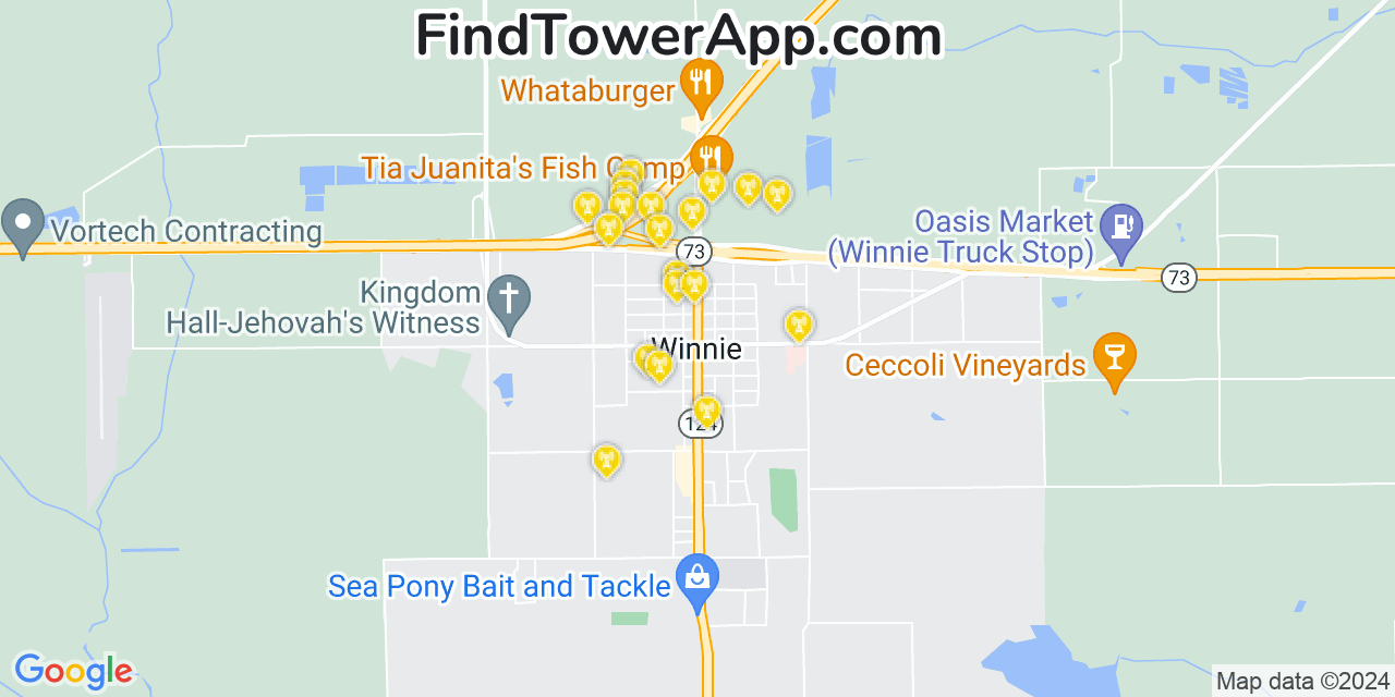 AT&T 4G/5G cell tower coverage map Winnie, Texas