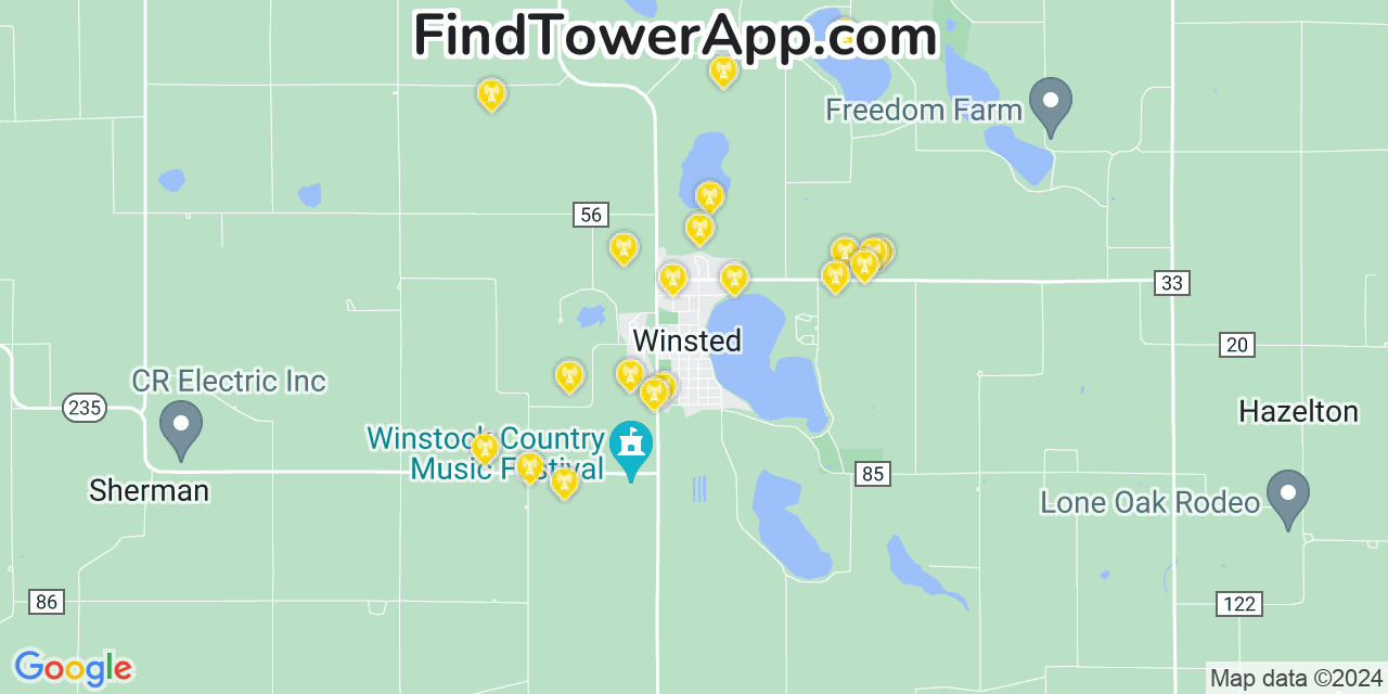 AT&T 4G/5G cell tower coverage map Winsted, Minnesota