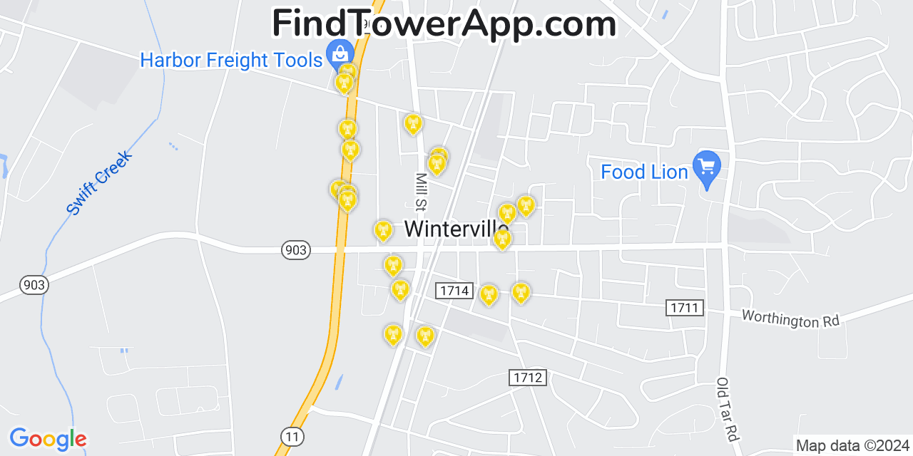 Verizon 4G/5G cell tower coverage map Winterville, North Carolina