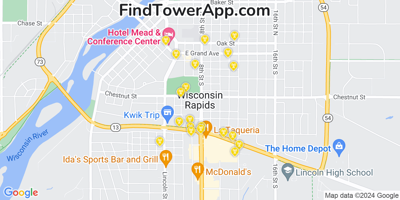 T-Mobile 4G/5G cell tower coverage map Wisconsin Rapids, Wisconsin