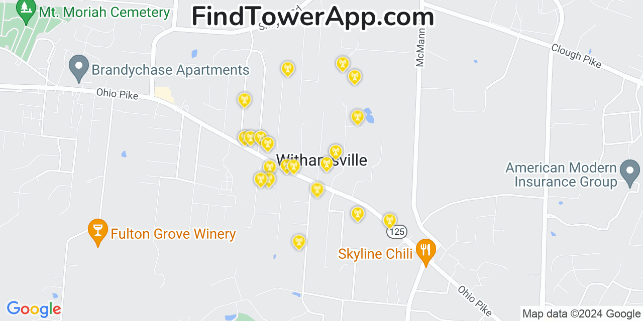 Verizon 4G/5G cell tower coverage map Withamsville, Ohio