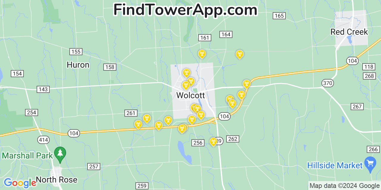 AT&T 4G/5G cell tower coverage map Wolcott, New York