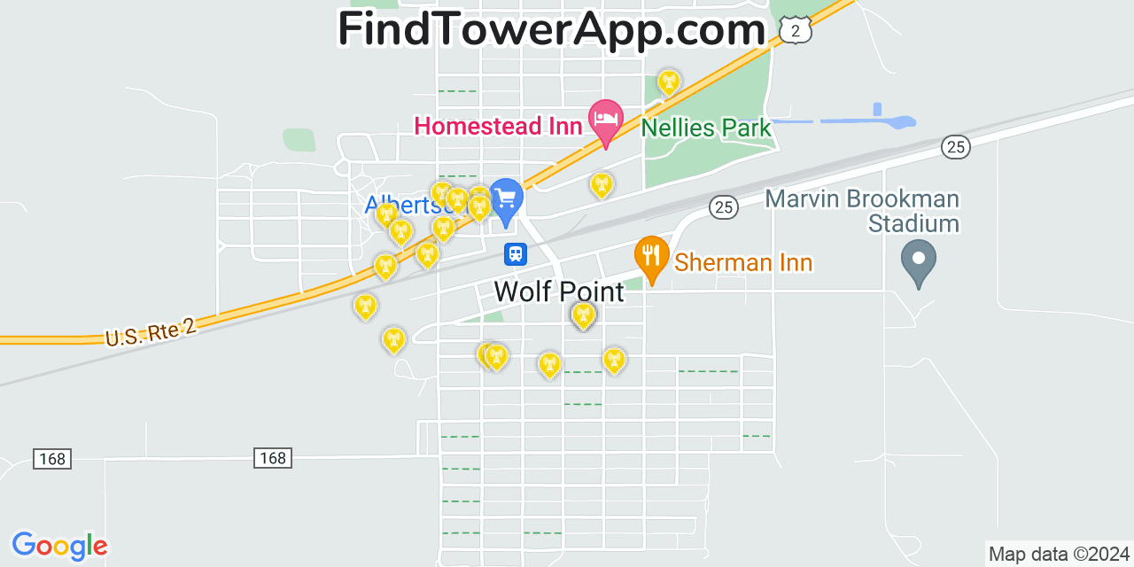 AT&T 4G/5G cell tower coverage map Wolf Point, Montana