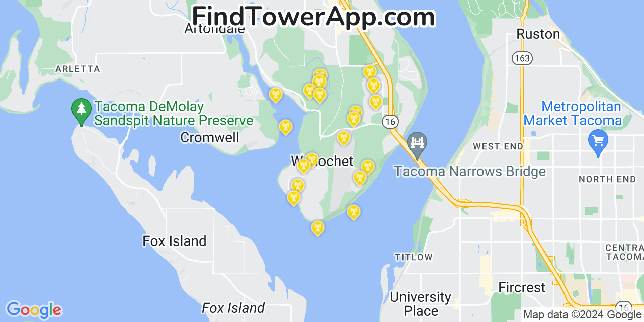 T-Mobile 4G/5G cell tower coverage map Wollochet, Washington